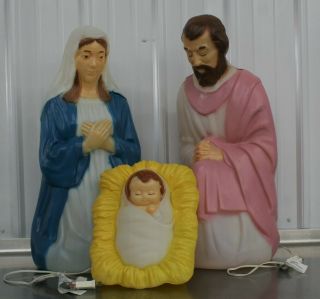 Vintage Empire Blow Mold Outdoor Christmas Lighted Nativity Joseph Mary Jesus
