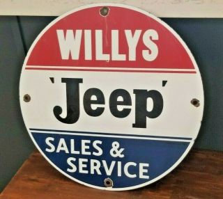 Vintage Jeep Porcelain Willys Motors Inc Gas Service Overland Sales Dealer Sign