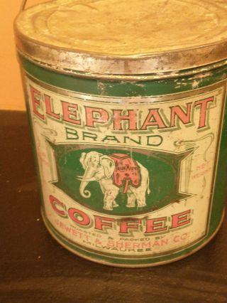 Rare Vintage Antique Elephant Brand Coffee.  Lg 4 Pounds Tin.  Ca 1920