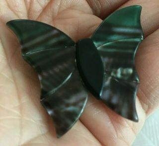 Rare Vintage Lea Stein Butterfly Brooch In Purple Green Hues With A Black Body