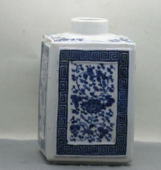 Hand Painted Antique Chinese Porcelain Blue & White Tea Caddy Qing Dynasty C1880