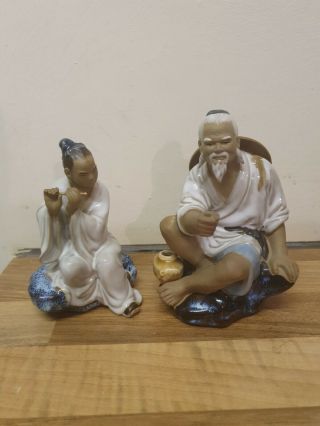 Vintage Chinese Japanese Shiwan Mud Man Glazed Art Pottery Bonsai Clay Figurines