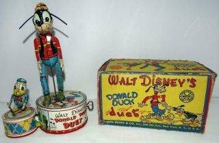 Ex Disney1946 " Donald Duck Duet " Tin Wind - Up Marx Action Toy,  Boxed Set