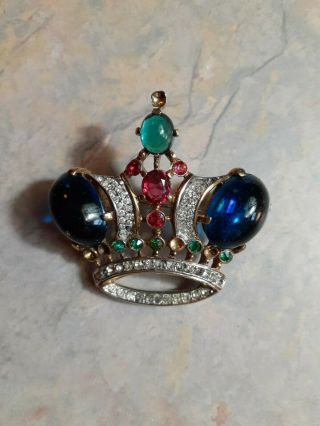 Vintage Trifari Alfred Philippe Sterling Jewel Of India Rhinestone Crown Pin