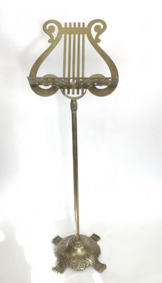Vintage Solid Brass Adjustable Music Stand Lyre Harp Design 32 " To 46 "