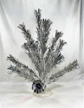 Vintage Evergleam 2ft.  Stainless Aluminum Christmas Tree 19 Branches Pom Pom