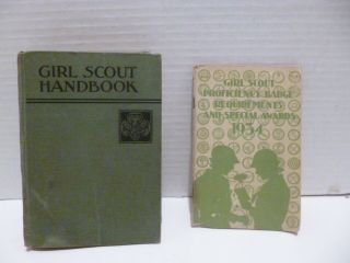 Vintage 1934 Girl Scout Proficiency Badge And 1933 Girl Scout Handbook