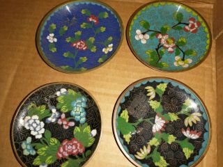 Vintage Hand Painted Chinese Porcelain Small Dish Raised Paint Set Of 4