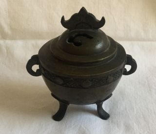 Antique Vintage Chinese Japanese Bronze Incense Burner Censer With Lid