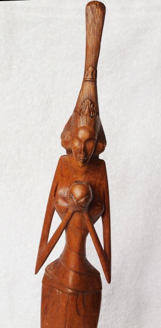 Vintage Balinese Carved Wood Sculpture,  Dewi Sri Fertility Goddess,  22 Inches