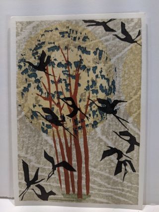 Vintage Unsigned Japanese Woodblock Print Birds