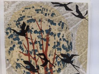 Vintage Unsigned Japanese Woodblock Print Birds 2