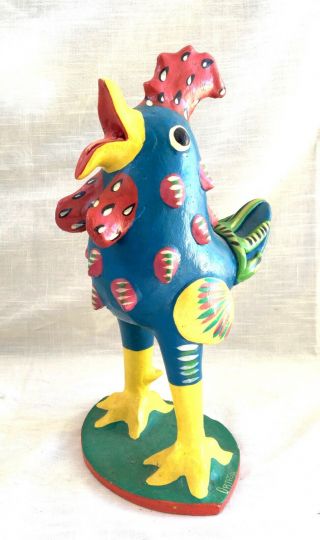 Vintage Mexican Painted Ceramic Folk Art Chicken/rooster Figure - Signed Ortega