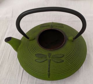 Vth Cast Iron Chinese Green Tea Kettle Pot Enameled Dragonfly Woodstove Garden