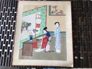 2 ANTIQUE JAPANESE WOODBlOCK PRINTS GEISHA GIRLS SIGNED 10 X 12 ASIAN JAPAN ART 2