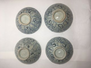 4 Chinese Blue Over Celadon Porcelain Bowls Looks Ming Dynasty Wanli Period 2