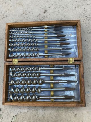 Vintage James Swan Company Auger Drill Bit Set Of 13 In Wooden Box