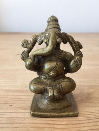 Good Small Antique Indian Hindu Brass Ganesha Elephant God Deity Figurine.