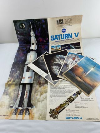 1967 Nasa Facts Saturn V Apollo Spacecraft Poster And 4 Prints Of Crew,  Moon.