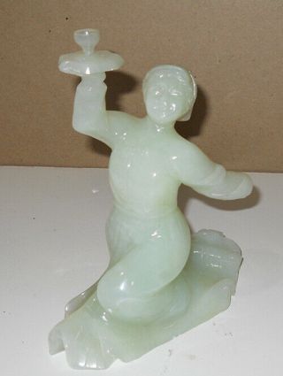 Chinese Green Jade Figure Of A Woman,  Older Carving