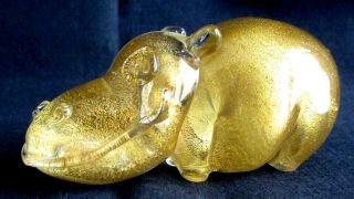 Vintage 50s 60s Italian Murano Glass Gold Fleck Hippo Animal Figurine Seguso