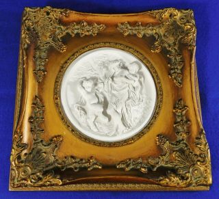 Antique/vtg 12 " Italy Bisque Porcelain Cherub Putti Gold Framed Plaque Pictures