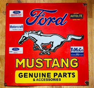 Ford Mustang Parts Vintage Porcelain Enamel Sign 24 X 24 Inches