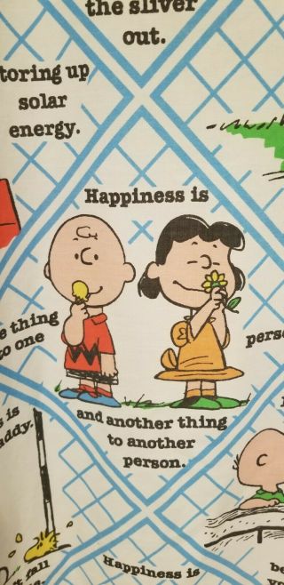 Vintage Peanuts Twin Fitted Sheet Happiness Is Snoopy Charlie Brown Quilt Fabric