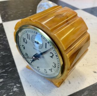 Vintage Yellow Catalin Alarm Clock Swirl Art Deco