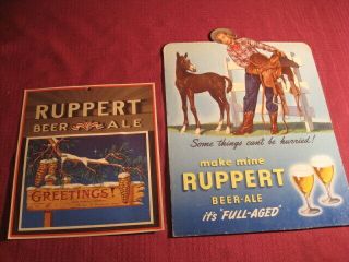 Vintage Ruppert Beer Ale Advertising Cardboard Stand Up Display Sign Cowgirl