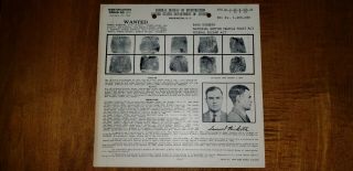 Vintage Fbi Wanted Poster For Bank Robber Samuel Ricketts Leavenworth