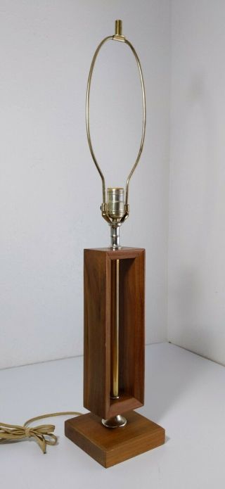 Vintage Mid Century Modern Solid Walnut Wood & Brass Sculptural Table Lamp