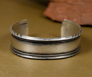 Old Pawn Vintage Navajo Hammered Hand Forged Stamped Sterling Silver Bracelet