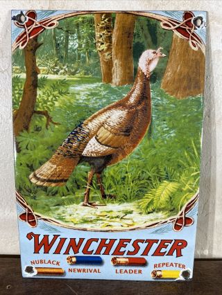 Vintage  Winchester  (repeater) Porcelain Dealer Gas & Oil Sign 12x8 Inch