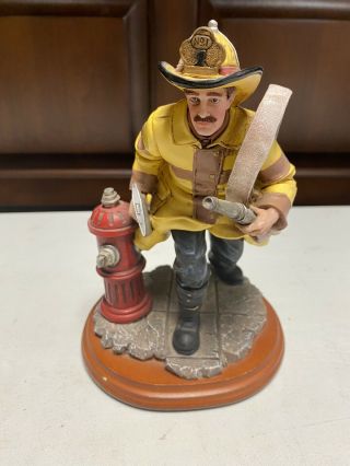 Vintage 1997 Vanmark Red Hats Of Courage Fireman Figurine Fire Alarm