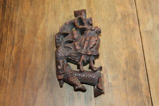 Antique Chinese Carved Wood Panel Fragment With Animals