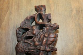 Antique Chinese carved wood panel fragment with animals 2