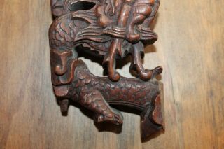 Antique Chinese carved wood panel fragment with animals 3