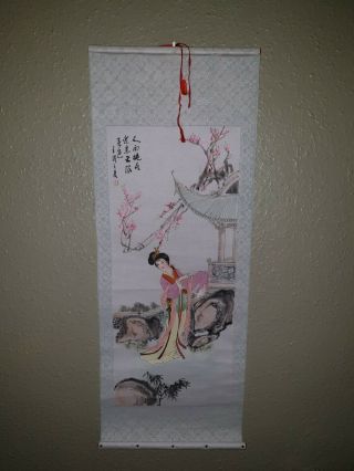 Old Chinese Wall Hanging Scroll Painting Oriental Art Picture Cantonese Lady