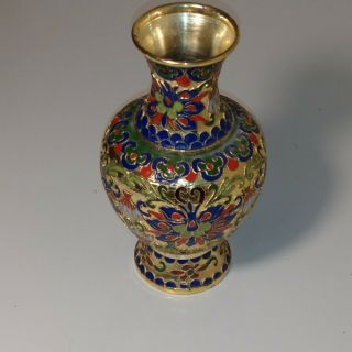 Fine Vtg Chinese Cloisonne Enamel Gold Gilt Floral Vase
