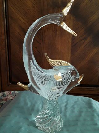 Vintage Venetian Murano Italy Art Glass Fish Figurine Wirh Gold