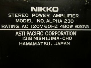 NIKKO alpha 230 main stereo amplifier vintage power amp NOT 2
