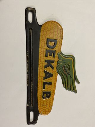 Vintage Dekalb Seed Corn Metal License Plate Topper J.  V.  Patten Co.  Sycamore,  Il