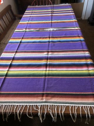 Vintage Large Mexican Southwestern Saltillo Serape Blanket Rug W/fringe 101 X 62
