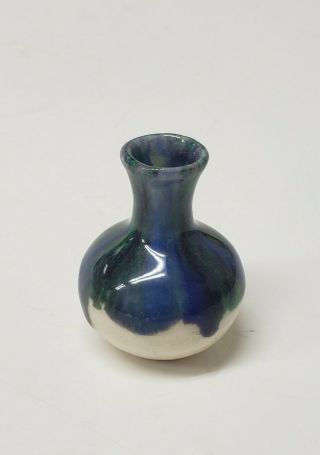 Chinese Miniature Blue Green Flambe Drip Glaze Crackle Vase 4 Character Mark 2 "