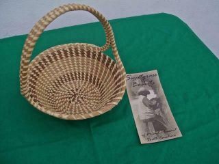 Vintage Gullah Sweetgrass Hand Woven Triple Handled Round Basket