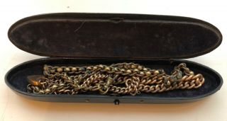 Vintage Oriental Black Lacquer Mother Of Pearl Box Inc.  3 Gold Plated Chains