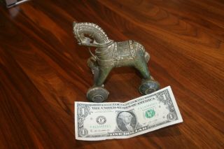 Vintage Cast Brass Trojan Horse On Wheels Figurine