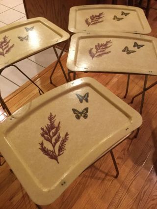 Vintage Tv Tray Set Of 4 With Stand Mid Century Modern Mcm,  Fiberglass
