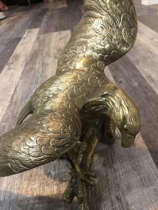 Large Vintage Brass American Eagle Statue On Branch 19 “ Wing Span 16” Tall.  7lb